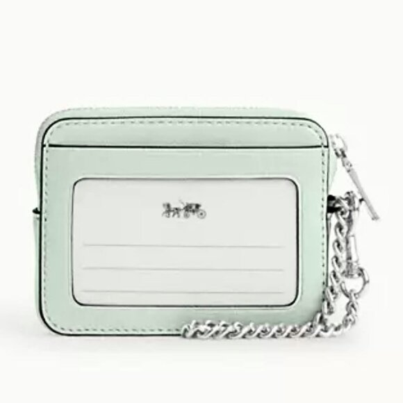 🌸 Zip Card Case pearlized leather/Silver/Green - Picture 2 of 5